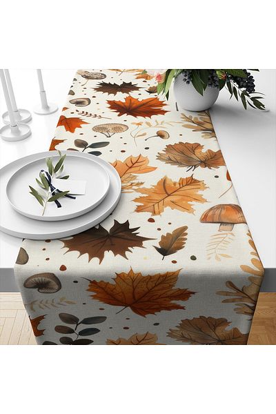 3D ELSE HALI Autumn Dried Leaves Patterned Digital Printed Stain Resistant Care Free Decorative Runner 40X140Cm
