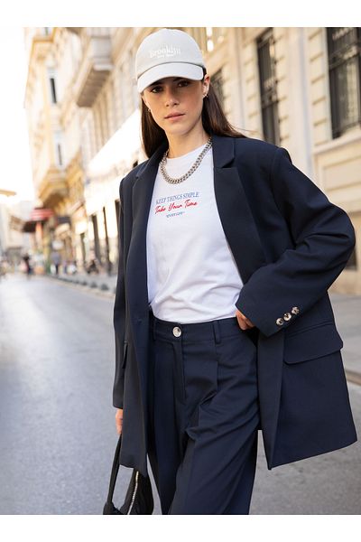 Benin Navy Blue Oversize Blazer Jacket