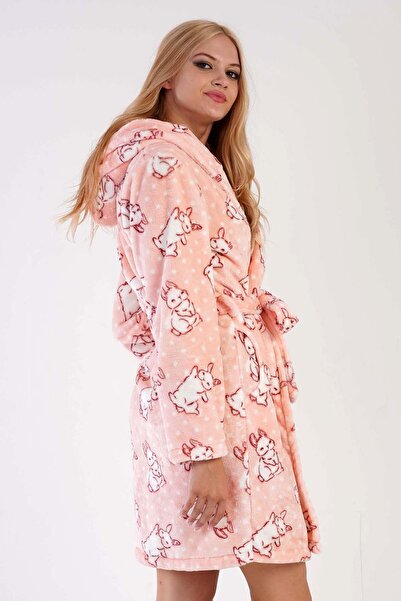 VİENETTA Welsoft Women's Hooded Pink Dressing Gown - C1T3N0O403