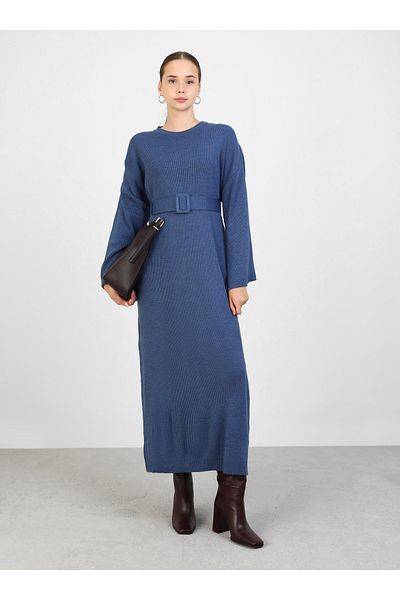 Refka Indigo Knitwear Hijab Φόρεμα - Ζώνη Λεπτομέρεια - Refka