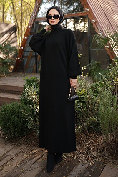 Kirazgym Balloon Sleeve Long Knitwear Dress
