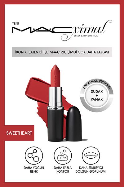 M.A.C Macximal Sleek Satin Lipstick Ikonik Satin Finish Lipstick-Sweetheart 3.5Gm