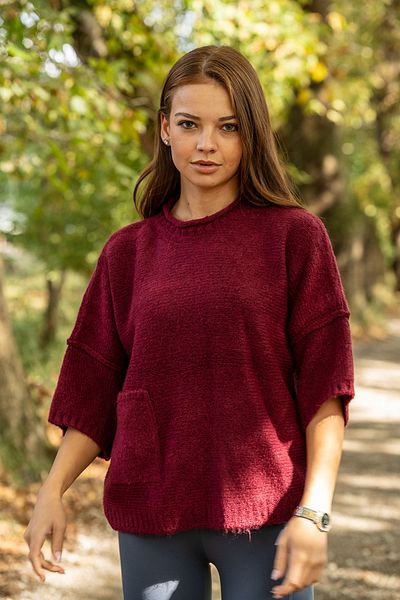 VerdeBlanco Red Thick Knitwear Sweater - Pocket Detailed