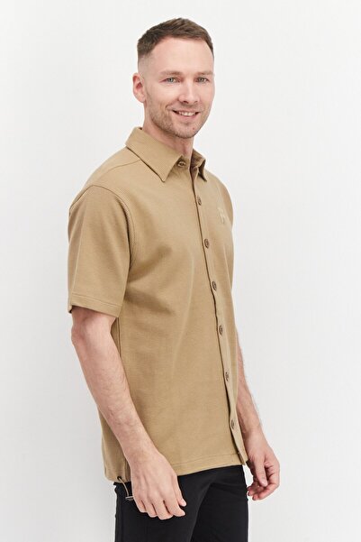 Fila Men Oversized Fit Short Sleeve Training Shirt Jacket, Tan