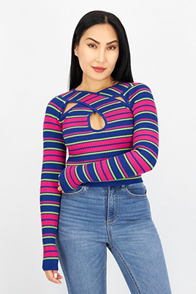 Don't Call Me Jennyfer Women V-Neck Knitted Sweaters, Blue Combo