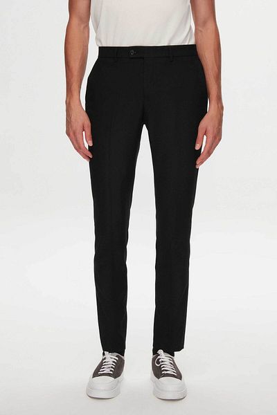 Twn Black Gabardine Fabric Trousers