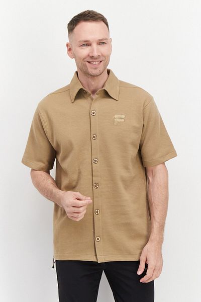 Fila Men Oversized Fit Short Sleeve Training Shirt Jacket, Tan