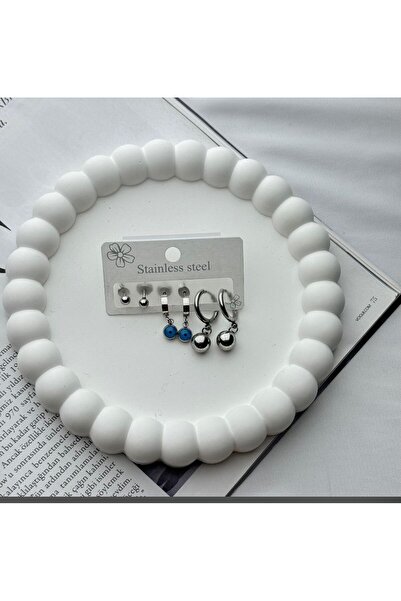 DEMOKAN Women's Steel Earrings 6-Piece Hoop Ball Eye Evil Eye Detail Anti-Tarnish Earrings