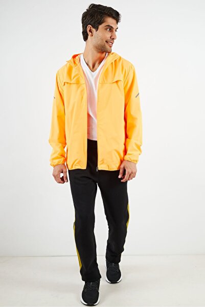 Tchibo Men Sportswear Fit Long Sleeve Hooded Windproof Jacket, Neon Orange