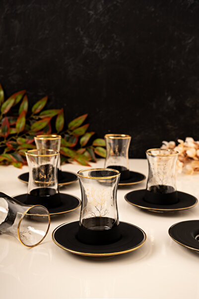 MEST 12 Parça 6 Kişilik El İşçiliği Hayat Ağacı Cam Çay Bardağı Seti – Doğanı...