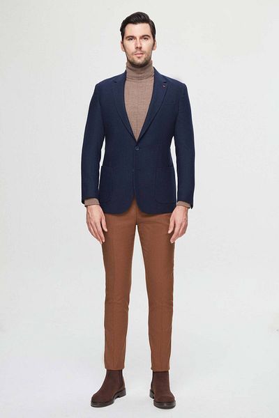 D'S Damat Υφασμάτινο μπουφάν Ds Damat Regular Fit Navy Blue Dobby με διπλό σκίσιμο μάλλινο σακάκι
