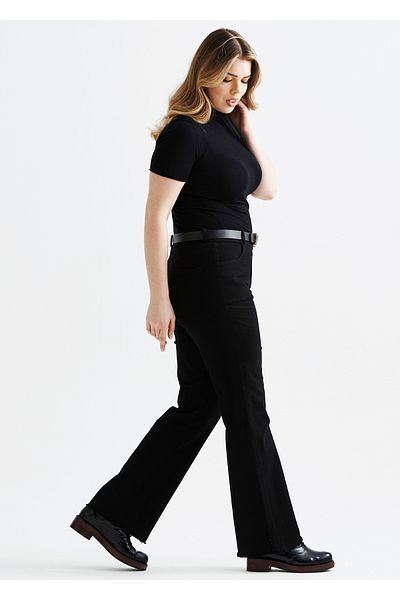 EVEN plus size بنطلون جبردين مقاس كبير بأزرار أمامية وفتحة ساق سوداء