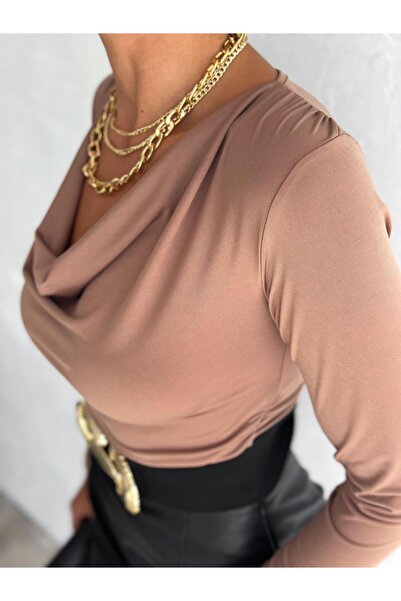 Butik Γυναικεία αμμώδης υφασμάτινη μπλούζα με μακρυμάνικη λαιμόκοψη