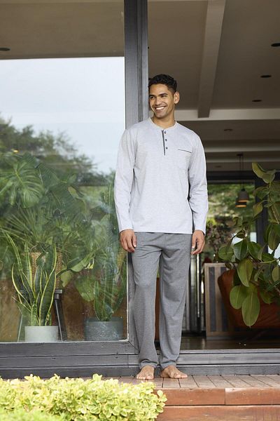 KLY Σετ ανδρικών πιτζάμες Midi Collar Oversize 100% βαμβάκι 9133