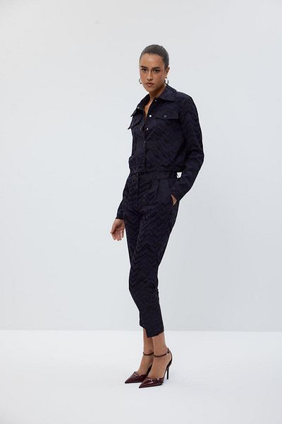 Tuba Butik Pleated Narrow Leg Navy Blue Women's Trousers