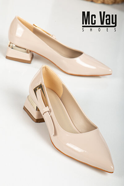 Mc vay Shoes Balerini de damă, eleganti, cu cataramă laterală aurie, din piel...