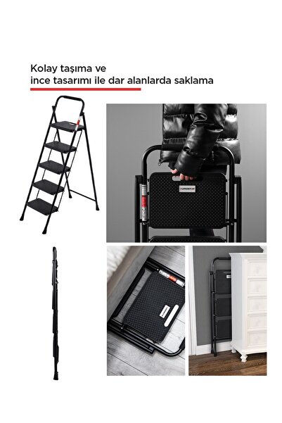 ERTEKPA 5 Basamak Siyah Merdiven Geniş Basamaklı EUROTOWER, ET5