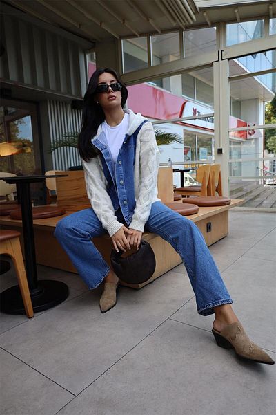 Tuba Butik Tricotaj Detaliat Denim Blue Jachetă de damă