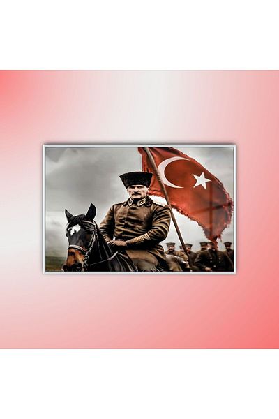GAAGART Tablou de perete de birou din sticlă orizontală cu cadru metalic Ataturk Image