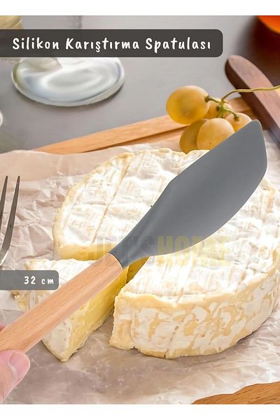 Jet's Home 32 cm Silicone Mixing Spatula - Kitchen Spoon, Pastry Spatula, Stripping Spatula, Wooden Handle