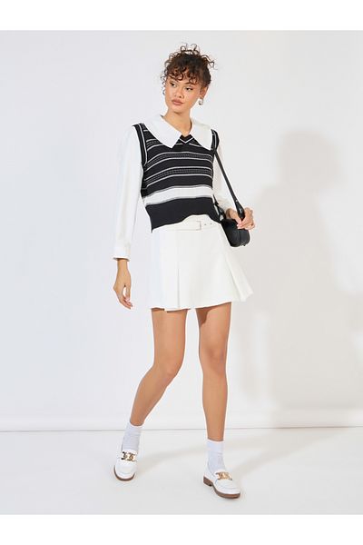 Styli Striped 2in1 Style Collared Knit Top