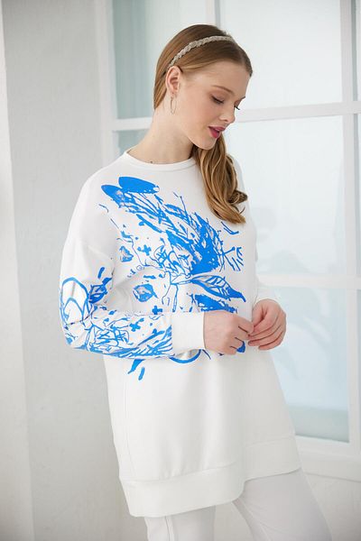 Moodbasic Indigo Silver Foil Printed Sweatshirt