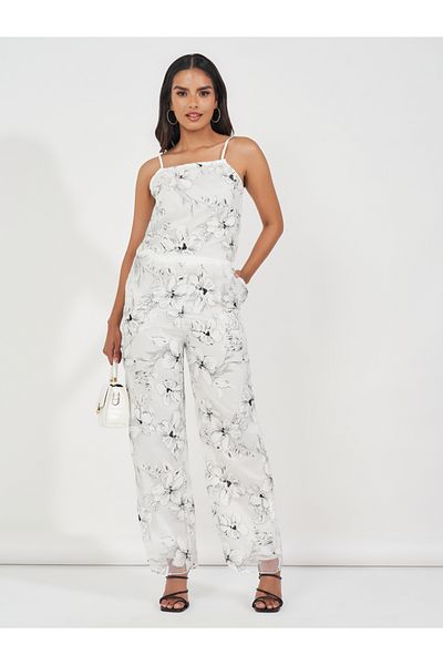 Styli Embroidered Flower Pattern Cami Top