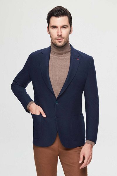 D'S Damat Υφασμάτινο μπουφάν Ds Damat Regular Fit Navy Blue Dobby με διπλό σκίσιμο μάλλινο σακάκι