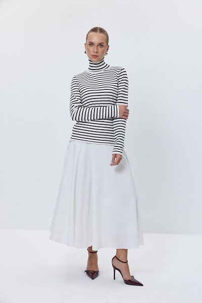 Tuba Butik Turtleneck Striped Knitwear Ecru Women's Sweater
