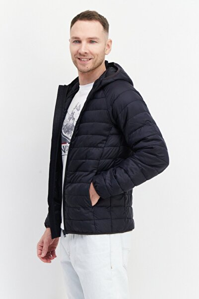 French Connection Men Hooded Solid Long Sleeves Puffer Jacket, Marine