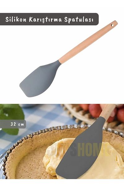 Jet's Home 32 cm Silicone Mixing Spatula - Kitchen Spoon, Pastry Spatula, Stripping Spatula, Wooden Handle