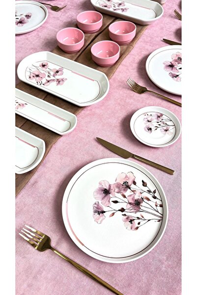 Erbaşlar Açelya Lüx Rölyefli 22 Parça 6 Kişilik Kahvaltı Takımı Seti