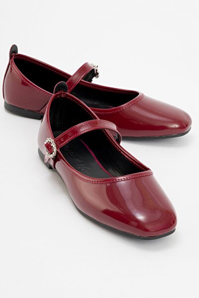 Ccway Бордові балетки з каменем на носку та ремінцем - з ремінцем