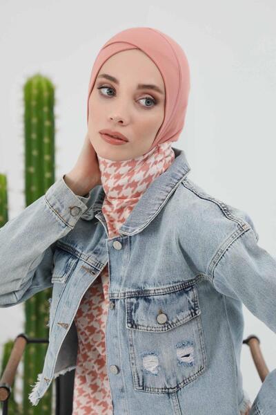 Aisha's Design Winter Hijab with Cross Detail on the Front, Tb-4Rb, Salmon