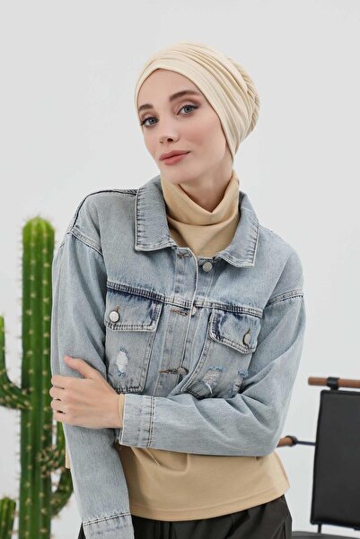 Aisha's Design Winter Bonnet Turban with Scarf, B-81Rb, Cream