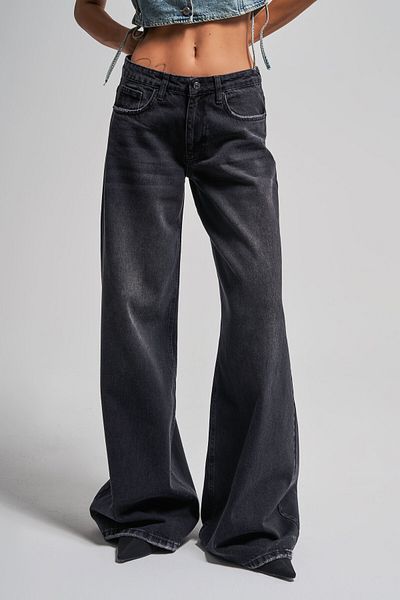 its basic Dámské tmavé zakouřené kalhoty Palazzo – barva 2W41, 100% bavlna Denim, střih midrise