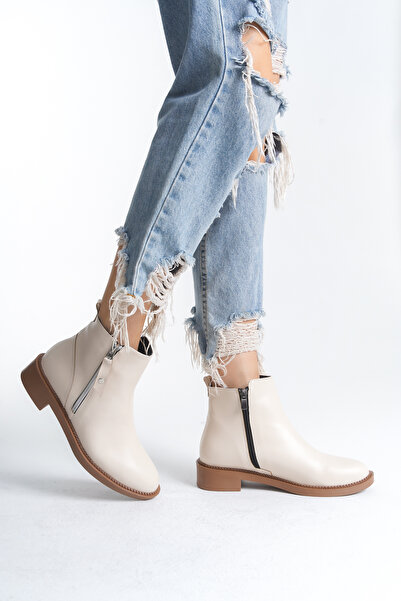 marinarosse Kadın Victor Bej Cilt Fermuar Detaylı Kısa Bilek Bot