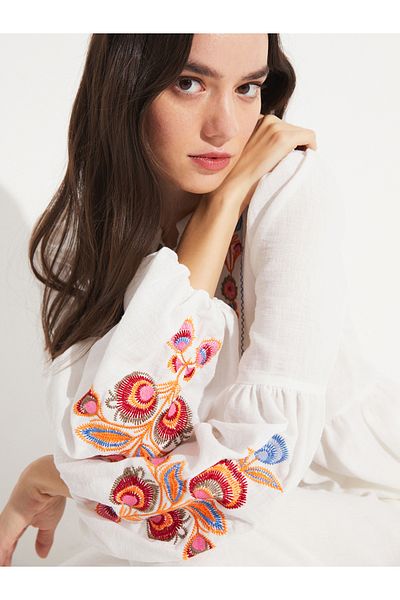 June By Styli Embroidery Detail Flounce Blouse