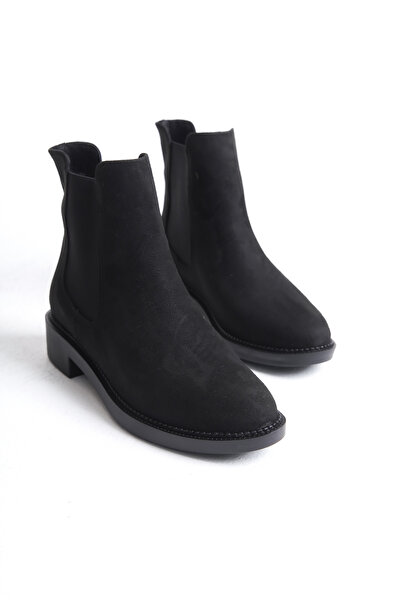 marinarosse Kadın Vanessa Siyah Süet Lastik Detaylı Kısa Bilek Bot