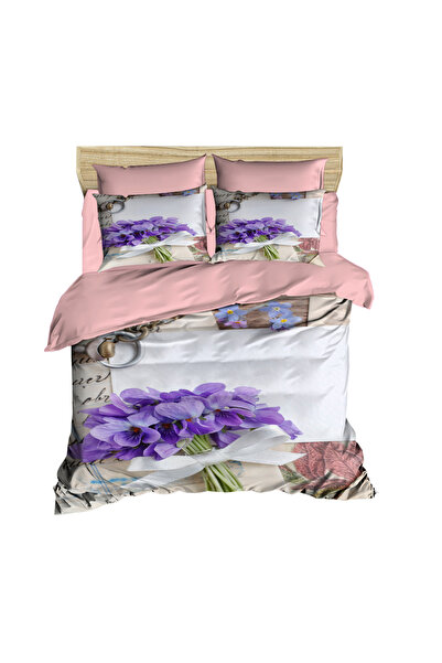 Fabeteks Manchurian Violet Flower 3D Digital Double Duvet Cover Set