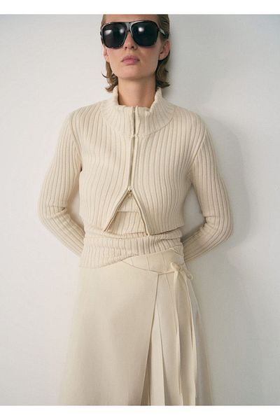MANGO Woman Ribbed Sweater with Combined Zipper