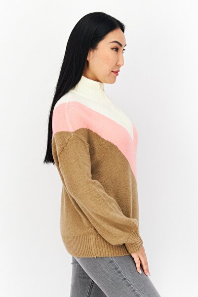 French Connection Women Mock Neck Colorblock Sweaters, Tan