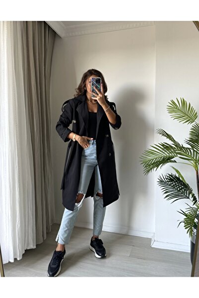Felisya Butik Siyah Trençkot
