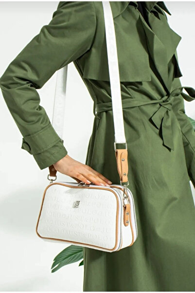 Just Polo Women's White-Tan Embossed Printed Hand and Shoulder Bag-4023