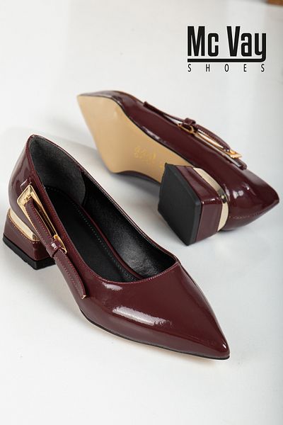 Mc vay Shoes Yandan Gold Buckle Claret Red λουστρίνι με κλειστή πλάτη Κομψές χαμηλές γυναικείες μπαλαρίνες