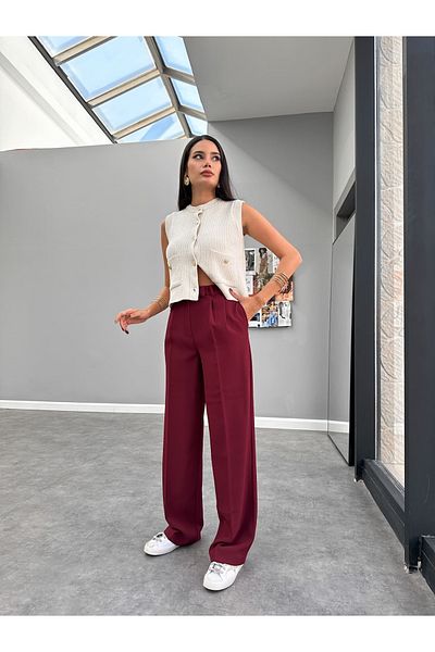 ESRAHELVACI Burgundy Palazzo Trousers