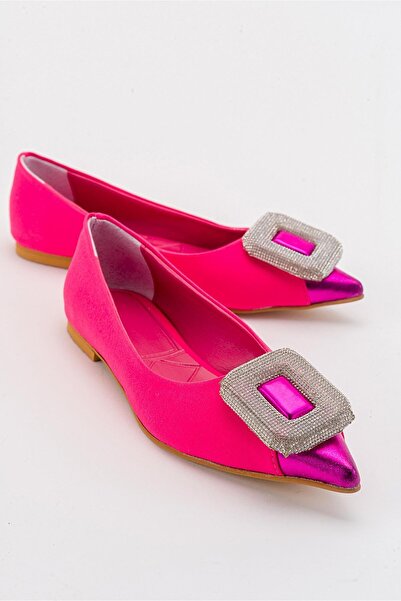 Ccway Balerini de damă cu cataramă pătrată și pietre Fuje