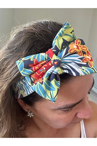 alsaccessories Bandă de păr cu fundă cu model multicolor și floral, bentiță pentru copii, clemă de păr