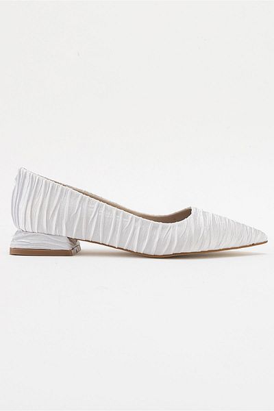 Ccway Women's Plain Ballerinas WHITE SATIN