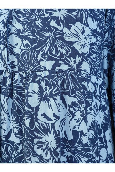 Refka Dark Indigo Floral Patterned Viscose Hijab Dress - Refka